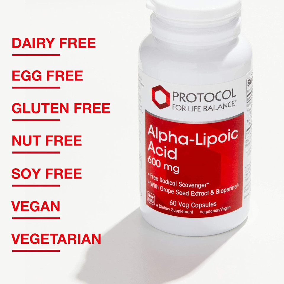 Protocol Alpha Lipoic Acid 600Mg - Grape Seed Extract And Bioperine - 60 Veg Caps