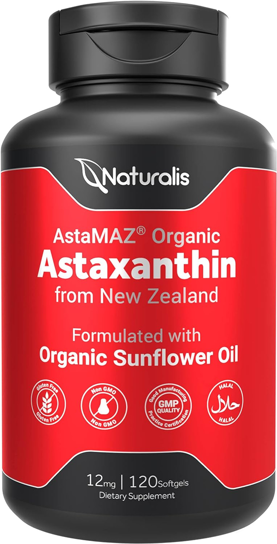Naturalis New Zealand Astaxanthin (12Mg) | Enhanced With Natural Vitamin E | Non-Gmo, Soy & Gluten Free | 120 Softgels (4 Month Supply)