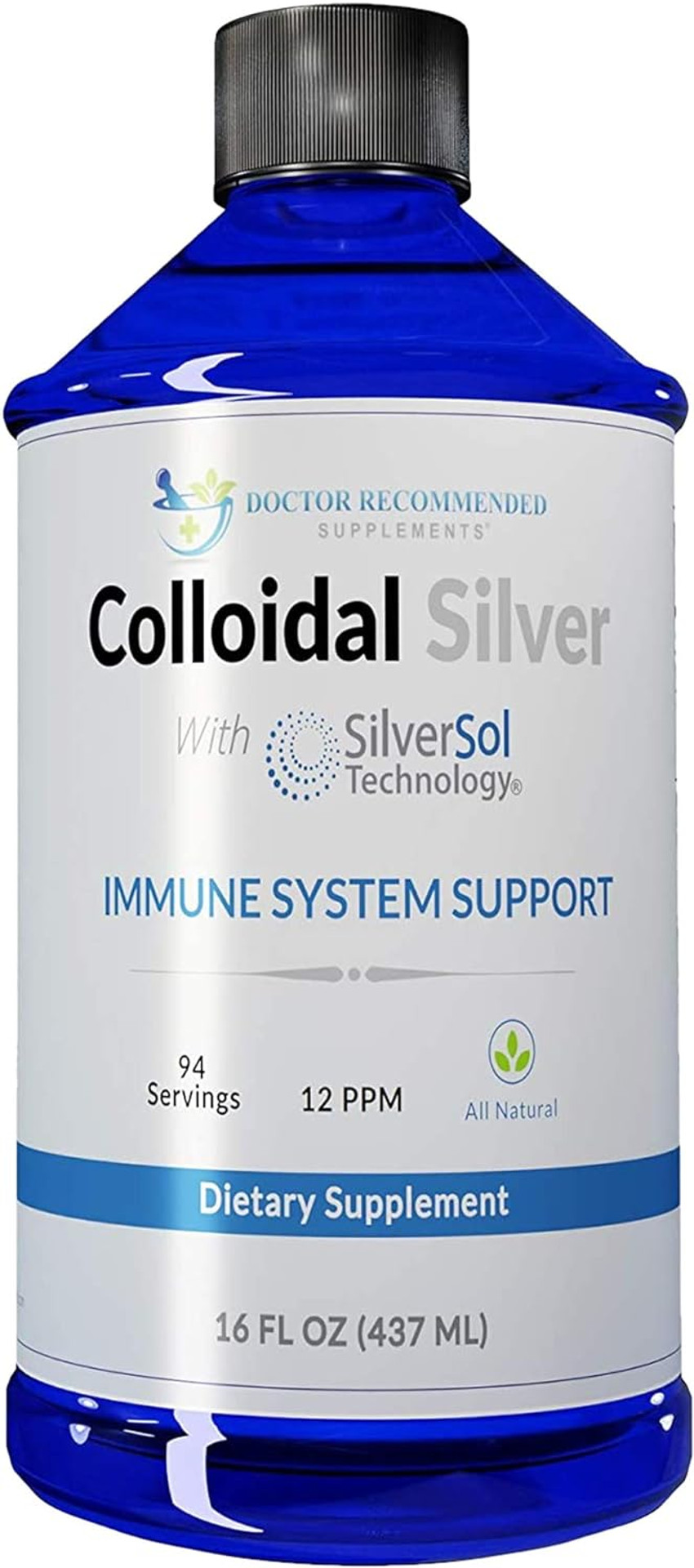 Colloidal Silver Liquid - 12 Ppm Premium Silver Solution, 60 Mcg Per Serving, All Natural, Vegan Immune System Support, Ionic Silver Water Daily Mineral Supplement 16 Fl Oz, 96 Servings