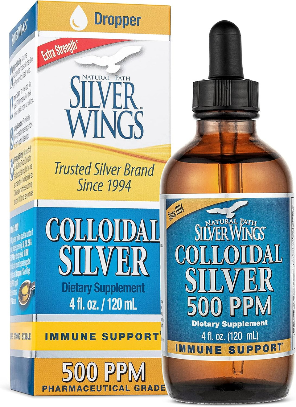 Natural Path Silver Wings Dietary Mineral Supplement, Colloidal Silver, 500 PPM, 4 fl. oz. / 120 ml