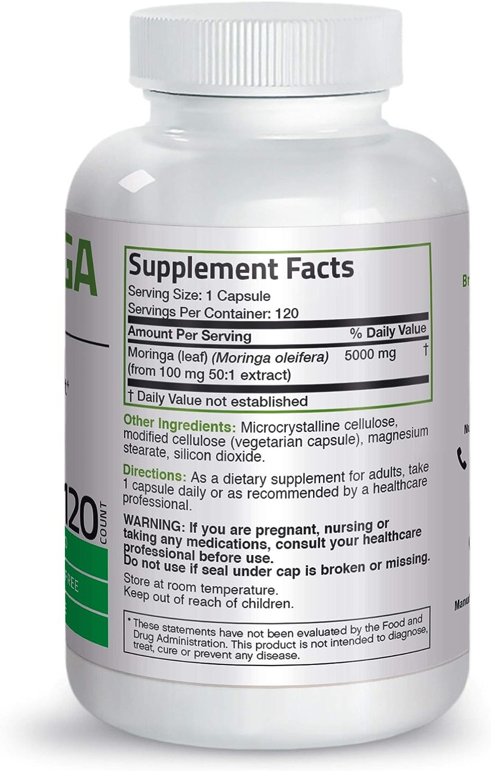 Bronson Moringa Oleifera 5000 Mg Powder Capsules Extra High Potency 50:1 Extract Energizing Superfood Antioxidant, 120 Vegetarian Capsules