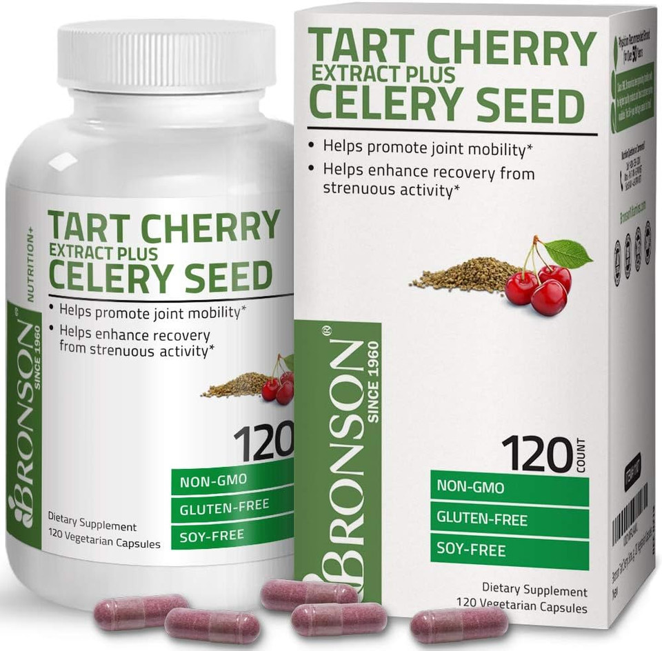 Bronson Tart Cherry Extract + Celery Seed Capsules - Powerful Uric Acid Cleanse, Joint Mobility Support & Muscle Recovery Supplement - Non Gmo Formula, 120 Vegetarian Capsules120 Count (Pack Of 1)