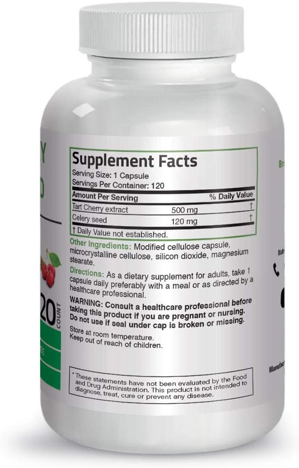 Bronson Tart Cherry Extract + Celery Seed Capsules - Powerful Uric Acid Cleanse, Joint Mobility Support & Muscle Recovery Supplement - Non Gmo Formula, 120 Vegetarian Capsules120 Count (Pack Of 1)