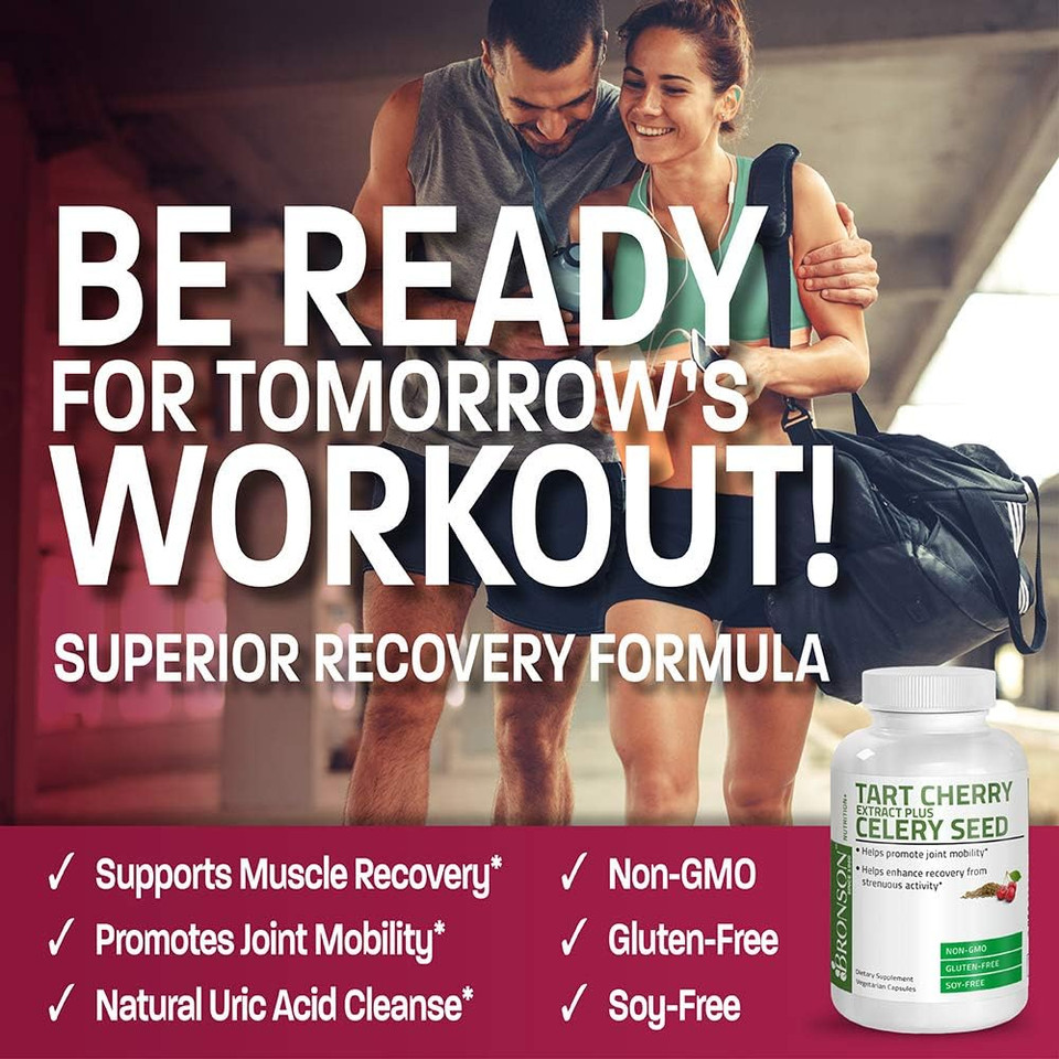 Bronson Tart Cherry Extract + Celery Seed Capsules - Powerful Uric Acid Cleanse, Joint Mobility Support & Muscle Recovery Supplement - Non Gmo Formula, 120 Vegetarian Capsules120 Count (Pack Of 1)
