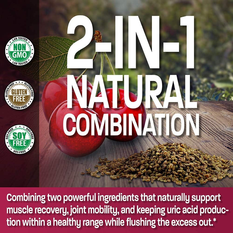 Bronson Tart Cherry Extract + Celery Seed Capsules - Powerful Uric Acid Cleanse, Joint Mobility Support & Muscle Recovery Supplement - Non Gmo Formula, 120 Vegetarian Capsules120 Count (Pack Of 1)