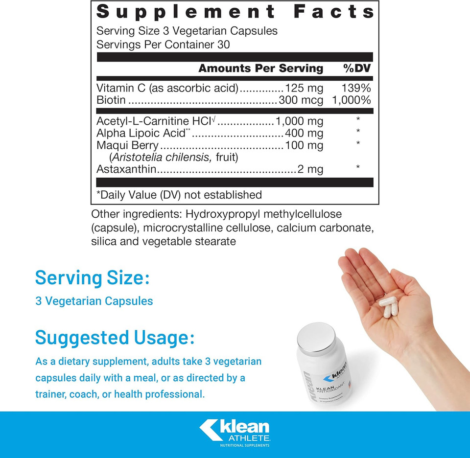 Klean Athlete Klean Antioxidant | Ala, L-Carnitine And Antioxidants To Help Guard Against Cellular Damage From Intense Training | Nsf Certified For Sport | 90 Capsules