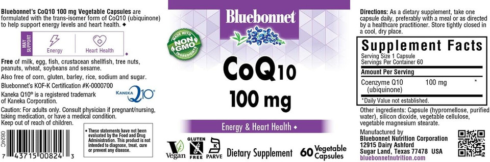 Bluebonnet Coq-10 Vegetarian Capsules, 100 Mg, 60 Count60 Count (Pack Of 1)