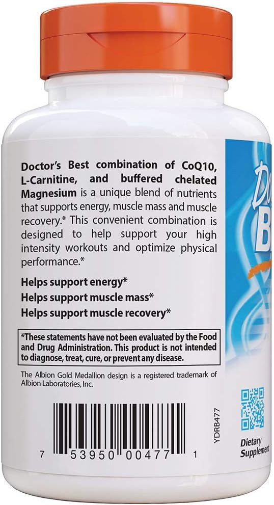 Doctor'S Best Coq10/L-Carnitine/Magnesium Unique Blend, Supports Energy, Muscle Mass & Muscle Recovery, Veggie Caps, 90Count