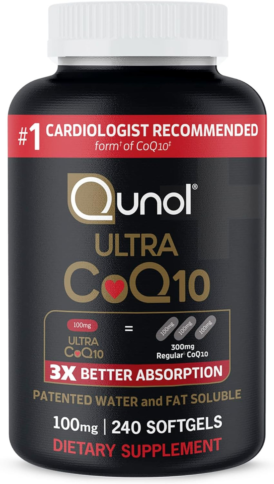 Qunol Coq10 100Mg Softgels Ultra 3X Better Absorption Coenzyme Q10 - Antioxidant Supplement For Vascular And Heart Health & Energy Production - 8 Month Supply - 240 Count