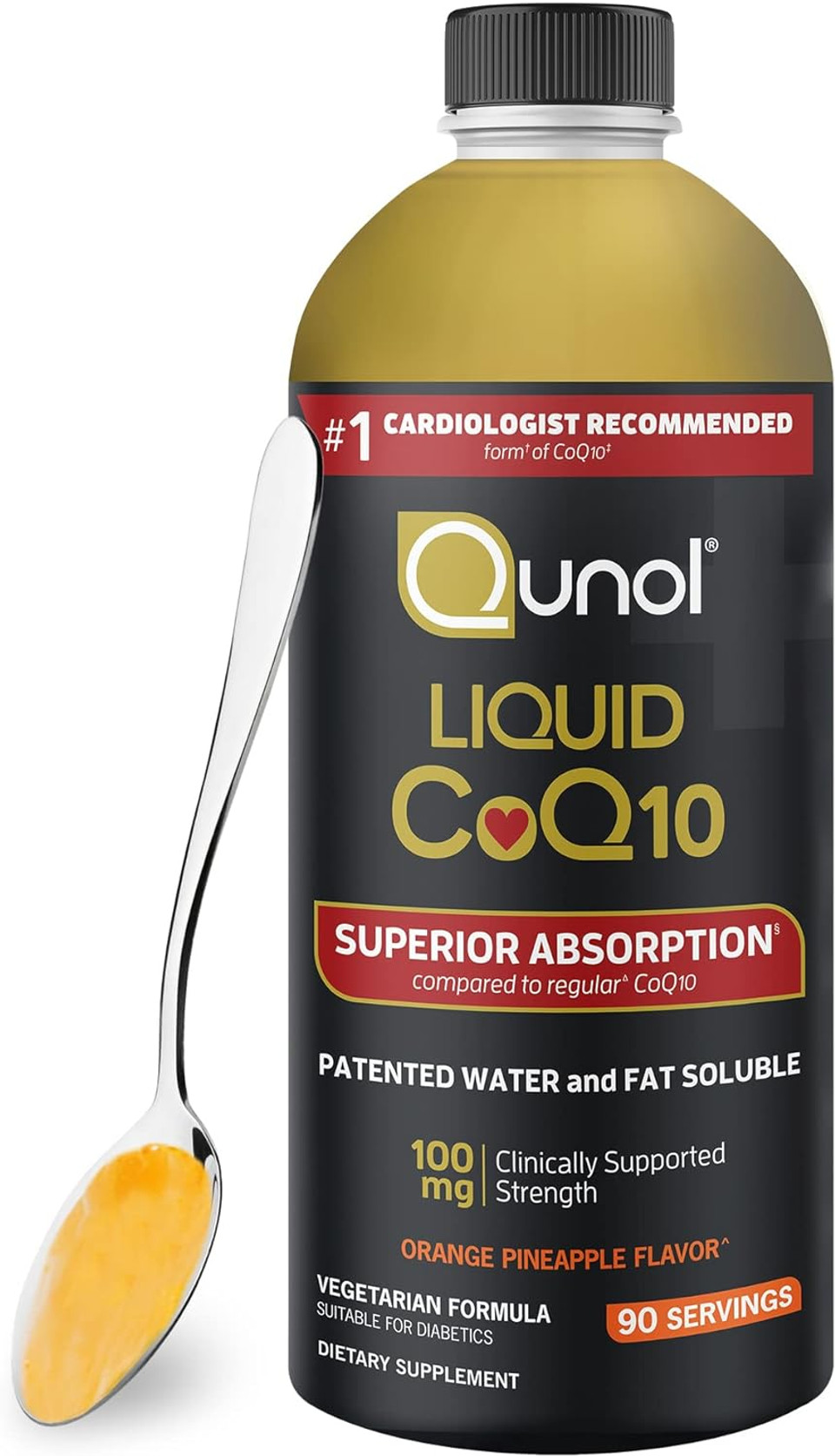 Qunol CoQ10 Liquid Supplement 100mg, Superior Absorption, Natural Form of Coenzyme Q10, Antioxidant for Heart Health, Orange Pineapple Flavored, 90 Servings, 30.4 oz Bottle30.40 Fl Oz (Pack of 1)