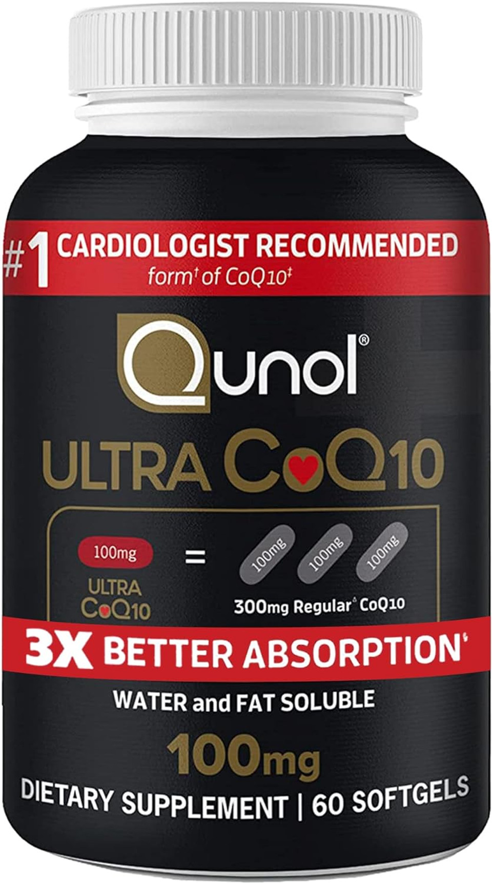Qunol Ultra Coq10 100Mg Softgels- 3X Better Absorption Coenzyme Q10 Supplements - Antioxidant Supplement For Vascular And Heart Health & Energy Production - 2 Month Supply - 60 Count60 Count (Pack Of 1)
