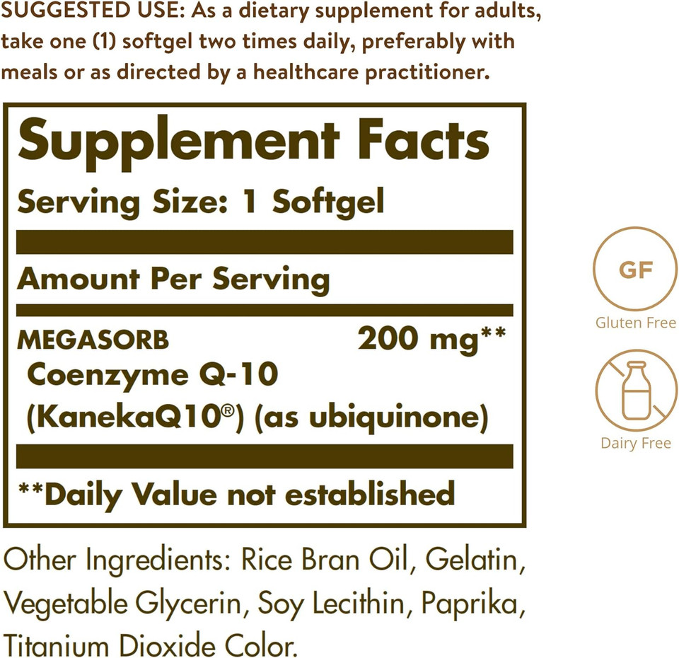 Solgar Megasorb Coq-10 200 Mg, 30 Softgels - Supports Heart & Brain Function - Coenzyme Q10 Supplement - Enhanced Absorption - Gluten Free, Dairy Free - 30 Servings