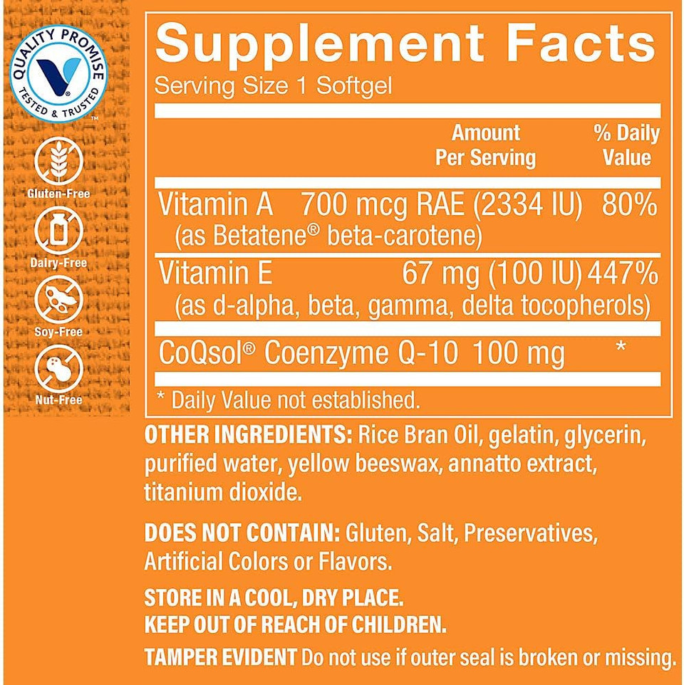 The Vitamin Shoppe Coq-10 Plus Vitamin E 100Mg, Supports Cardiovascular, Energy Production & Cellular Health (120 Softgels)