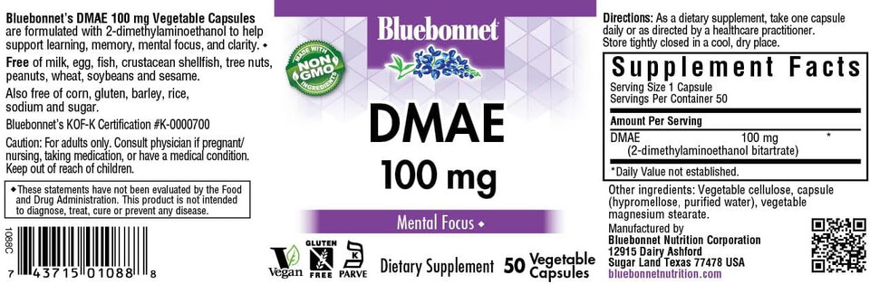 Bluebonnet Nutrition Dmae 100 Mg, 50 Count