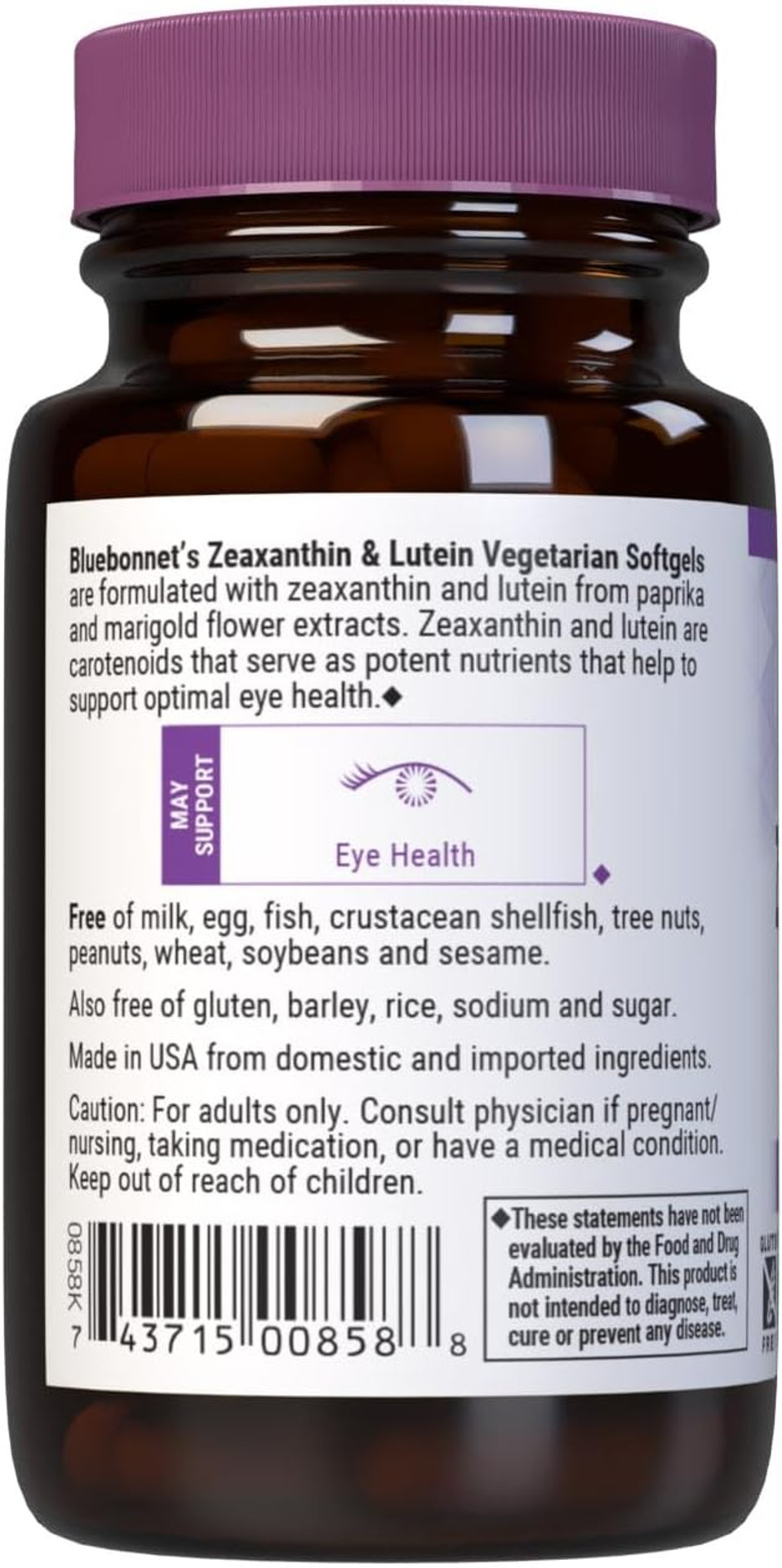 Bluebonnet Nutrition Zeaxanthin Plus Lutein Softgel & From Marigold And Paprika, Eye Health & Blue Light Exposure, Gluten, Soy & Milk Free, White, 30 Count