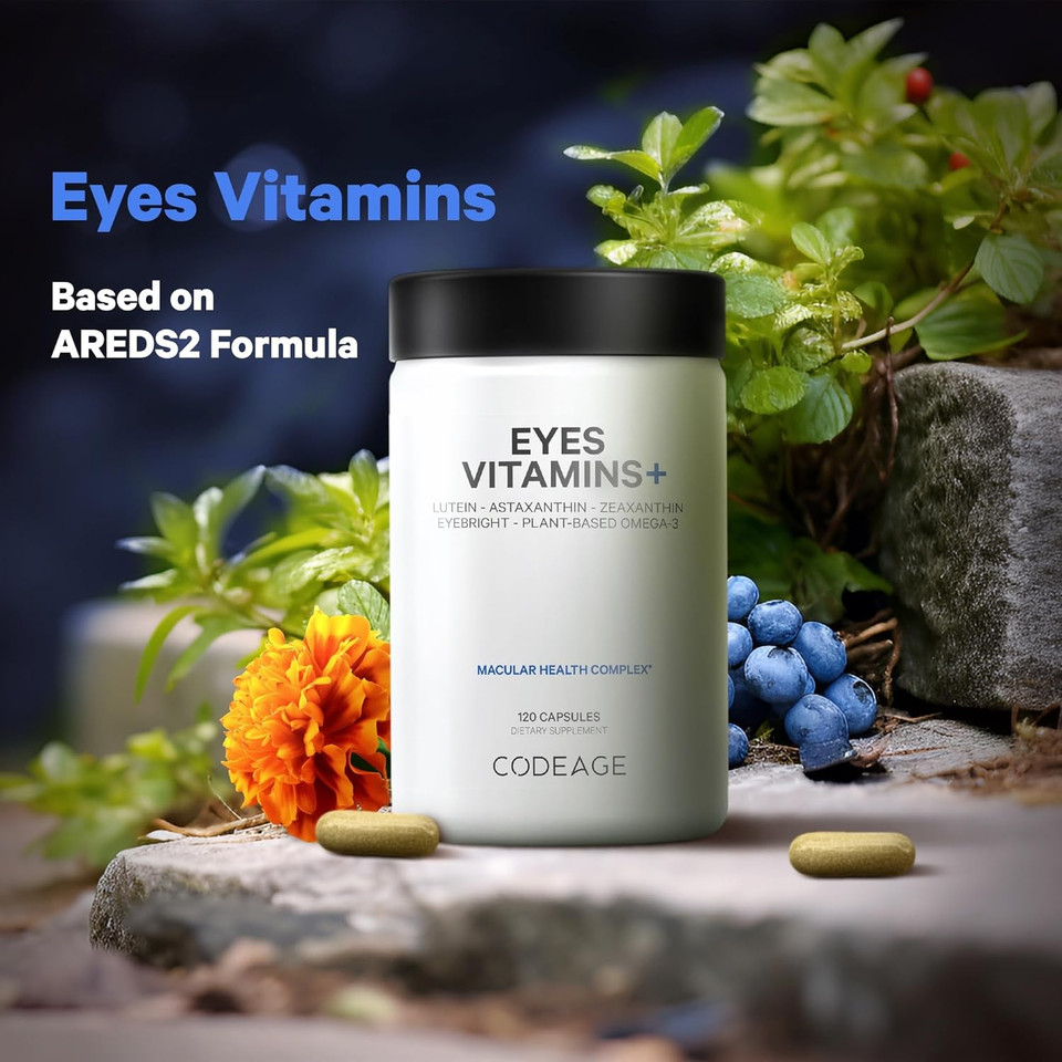 Codeage Eyes Vitamins - Areds 2 Vitamins Formula Supplement - Astaxanthin, Lutein, Zeaxanthin, Meso-Zeaxanthin, Zinc, Phospholipids, Marigold, Eyebright - Eye Health - Vegan, Non-Gmo - 120 Capsules