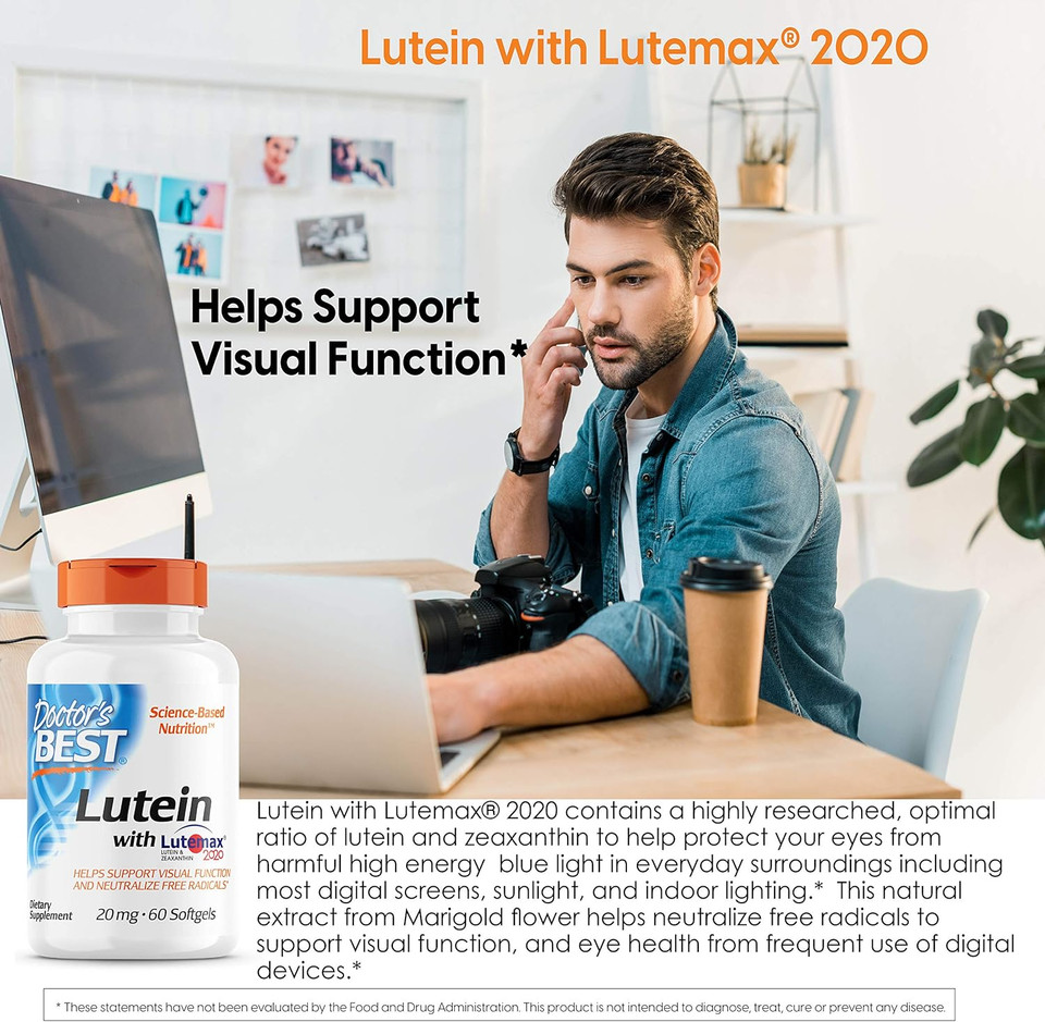 Doctor'S Best Lutein Featuring Lutemax, Non-Gmo, Gluten Free, Eye Health, 20 Mg, 60 Softgels60S/G