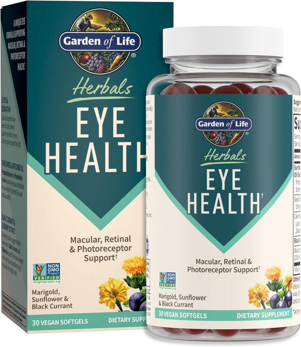 Garden Of Life Herbals Eye Health Supplement With Sunflower & Safflower Oil, Lutein, Zeaxanthin & Black Currant For Dry Eyes & Healthy Vision Support  Non-Gmo, Gluten-Free, Berry Flavor, 30 Servings