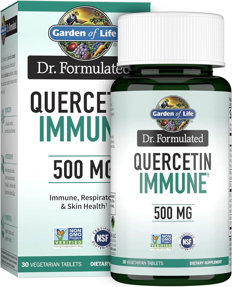 Garden Of Life Quercetin Once Daily Immune System Support Supplement With Vitamin C, D & Probiotics  Dr Formulated  Immune Health, Respiratory Health, Skin Health, Gluten Free, Non Gmo  30 Tablets