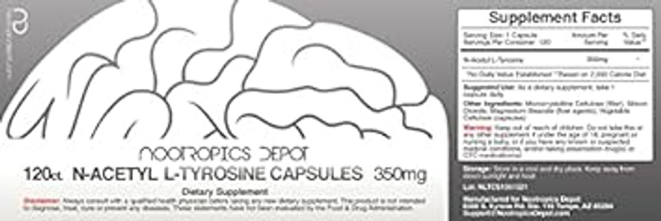 N-Acetyl L-Tyrosine Capsules | 350Mg | 120 Count | Nalt | Amino Acid Supplement | Natural Nootropic Supplement | Supports Memory, Learning And Focus | Supports Healthy Stress Levels