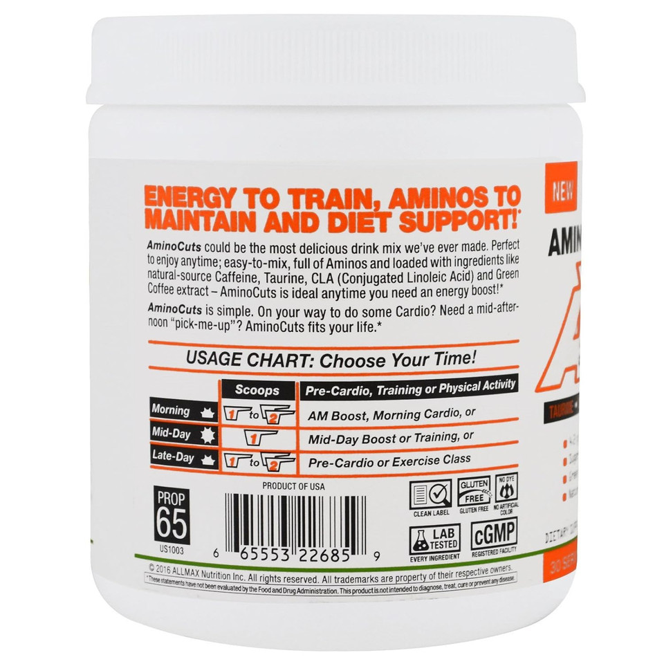 ALLMAX A:CUTS Amino-Charged Energy Drink, Watermelon - 210 g - with Caffeine, Green Coffee Extract, L-Carnitine & 2000 mg of Taurine - Sugar & Gluten Free - 30 Servings