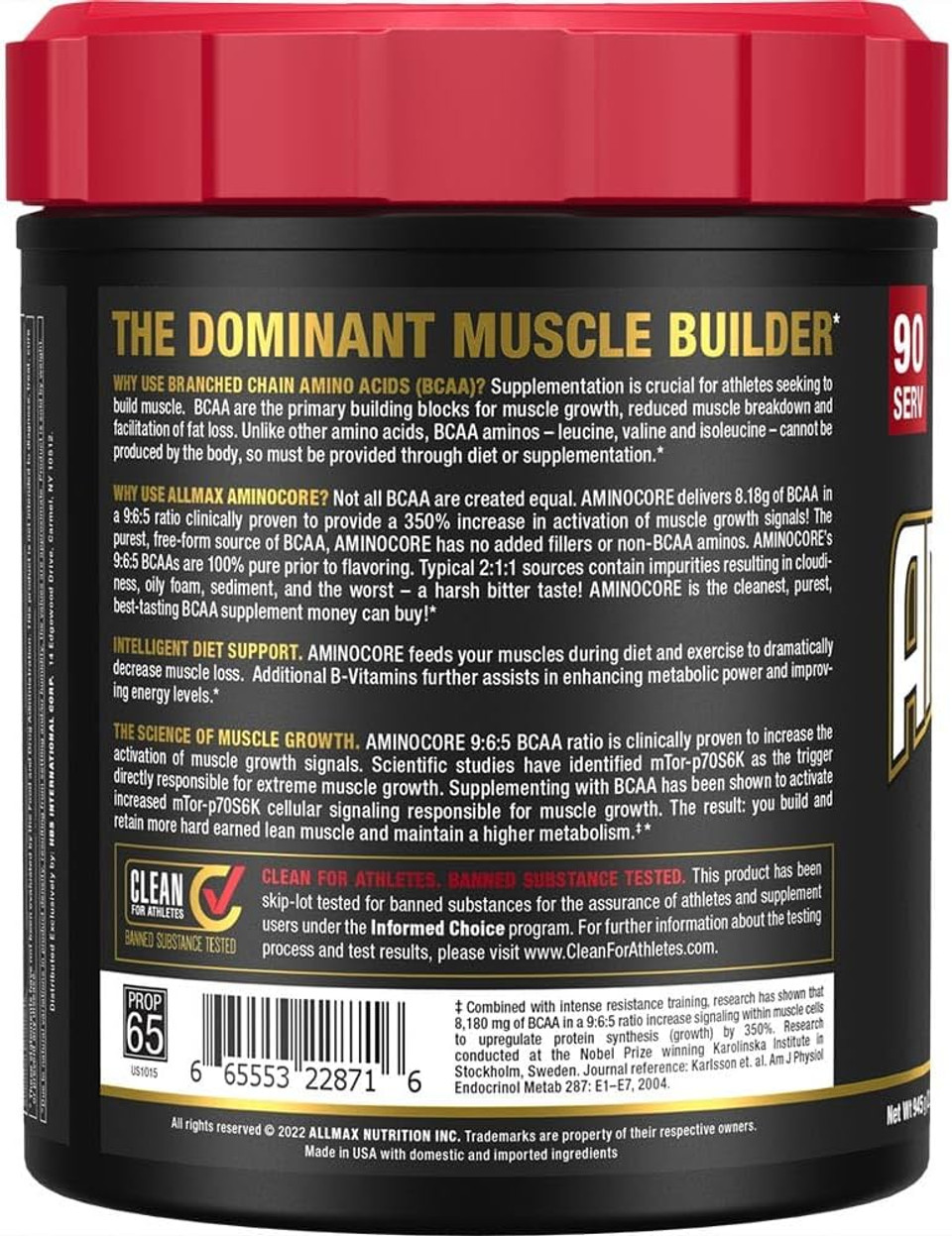 Allmax Aminocore Bcaa, Blue Raspberry - 945 G Powder - 8.18 Grams Of Bcaas Per Serving - With B Vitamins - No Fillers Or Non-Bcaa Aminos - Sugar Free - 90 Servings945 Gram