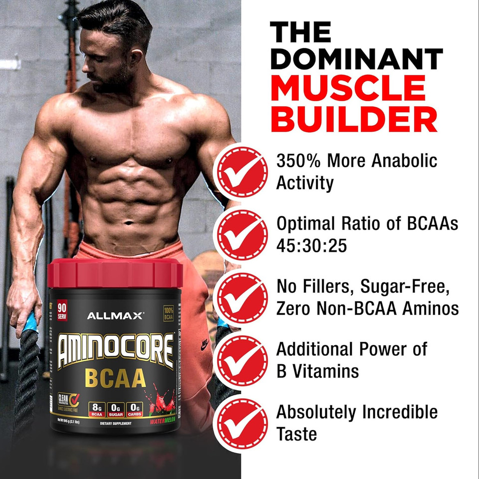 Allmax Aminocore Bcaa, White Grape - 945 G Powder - 8.18 Grams Of Bcaas Per Serving - With B Vitamins - No Fillers Or Non-Bcaa Aminos - Sugar Free - 90 Servings
