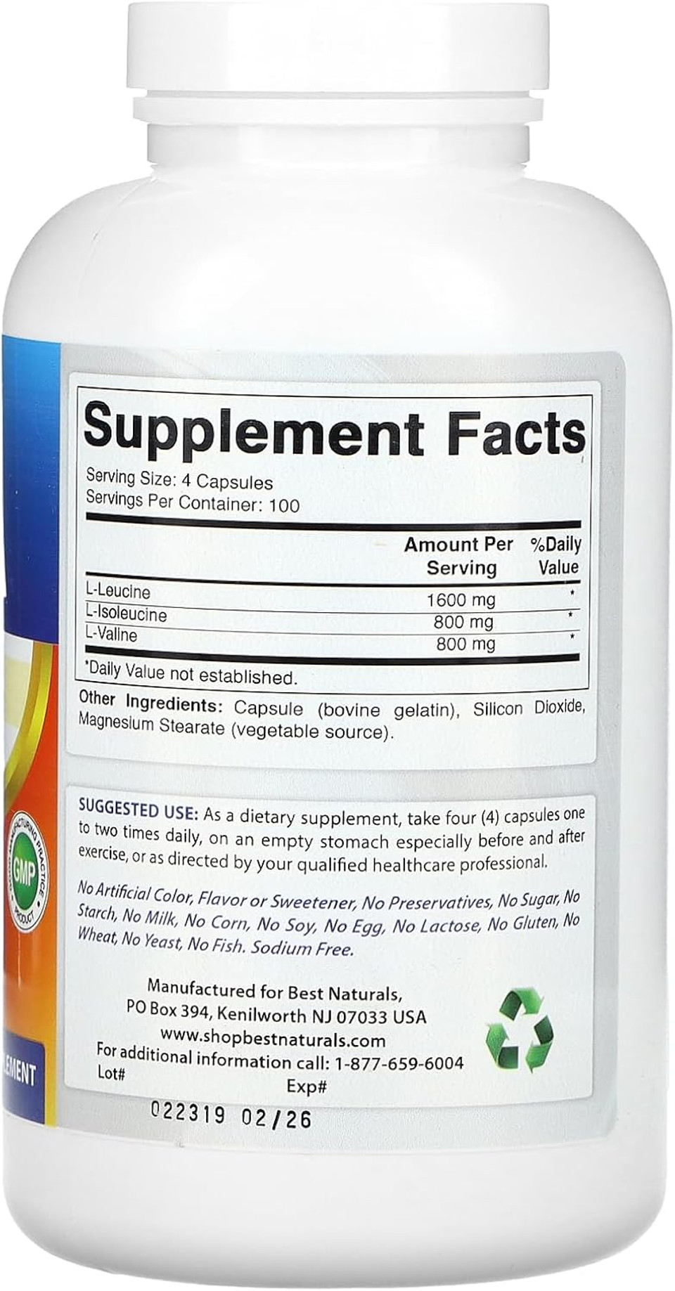 Best Naturals Bcaa Branch Chain Amino Acid, 3200Mg Per Serving, 400 Capsules - Pharmaceutical Grade - 100% Pure Instantized Formula | Pre/Post Workout Bodybuilding Supplement | Boost Muscle Growth