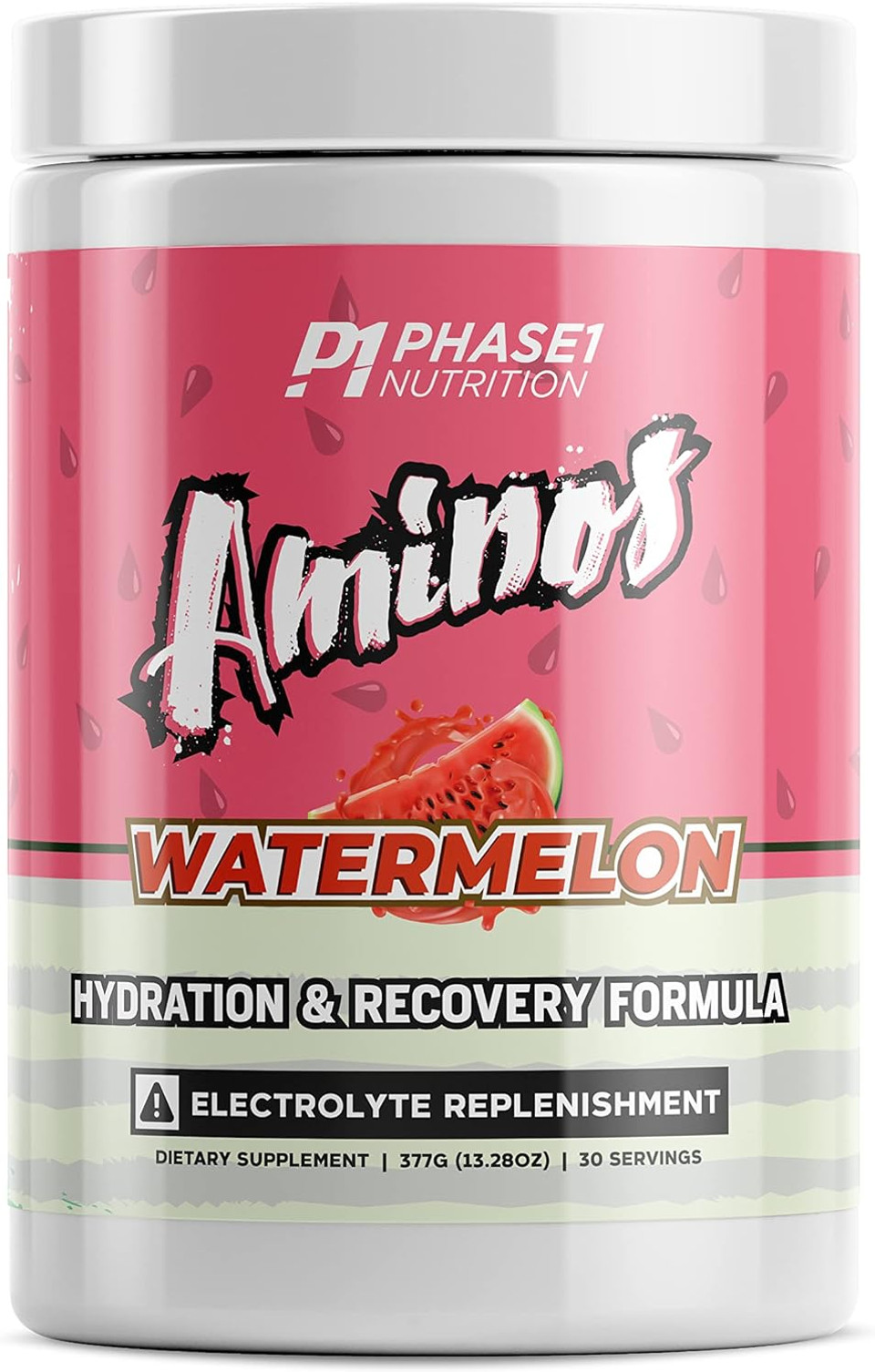 Hydration Aminos Supplement for Muscle Recovery Protein Synthesis Boost - Watermelon - Phase 1 Nutrition BCAA + Electrolyte Blend - Branched Chain Amino Acids for Inter and Post Workout