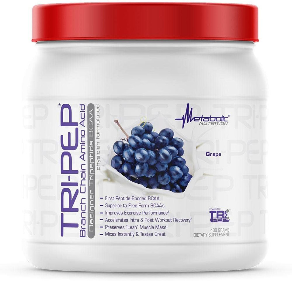 Metabolic Nutrition - Tripep - Tri-Peptide Branch Chain Amino Acid, Bcaa Powder, Pre Intra Post Workout Supplement, Grape, 400 Grams (40 Servings)