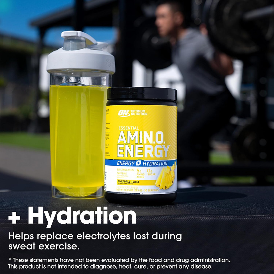Optimum Nutrition Amino Energy Powder Plus Hydration, With Bcaa, Electrolytes, And Caffeine, Pineapple Twist, 30 Servings (Packaging May Vary)