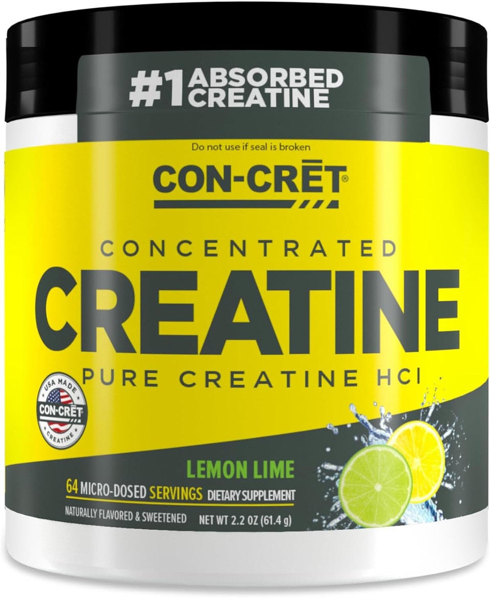 Con-Cret Creatine Hcl Powder| Supports Muscle, Cognitive, And Immune Health | Lemon Lime Flavored Creatine (64 Servings)