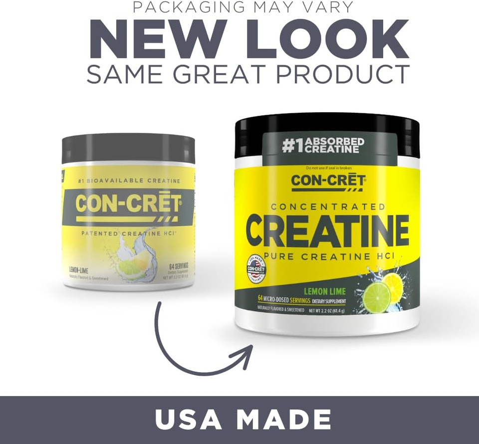 Con-Cret Creatine Hcl Powder| Supports Muscle, Cognitive, And Immune Health | Lemon Lime Flavored Creatine (64 Servings)
