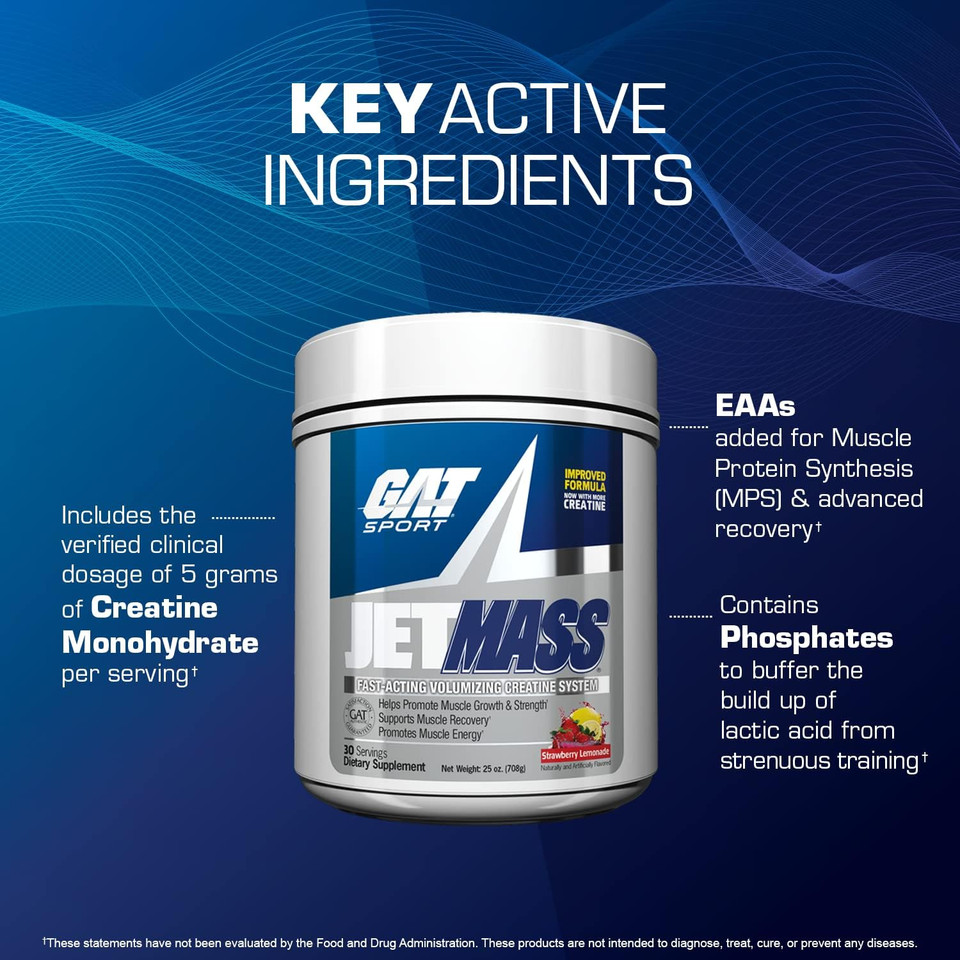 Gat Sport Jetmass Fact-Acting Volumizing Creatine System, 30 Servings (Tropical Ice)