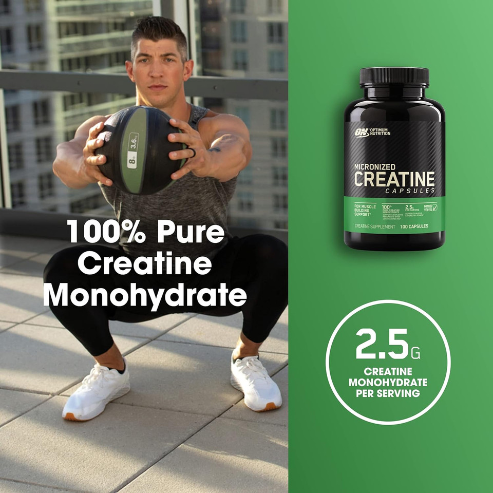 Optimum Nutrition Micronized Creatine Monohydrate Capsules, Keto Friendly, 2500mg, 100 Capsules100 Count (Pack of 1)