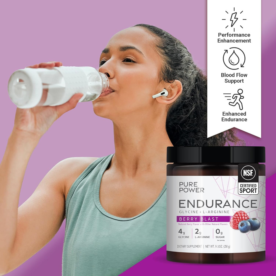 Dr. Mercola Pure Power Endurance Powder, Berry Blast Flavor, 9.1 Oz (258 G), 30 Servings, 4 G Of Glycine, 2 G Of L-Arginine, 0 G Of Sugar, Non-Gmo, Nsf Certified For Sport