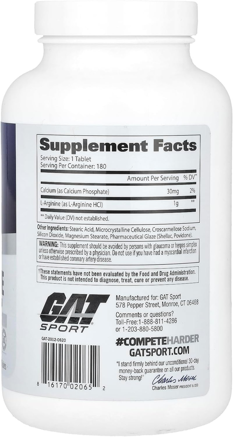 Gat Sport L-Arginine Tablets, 180 Count
