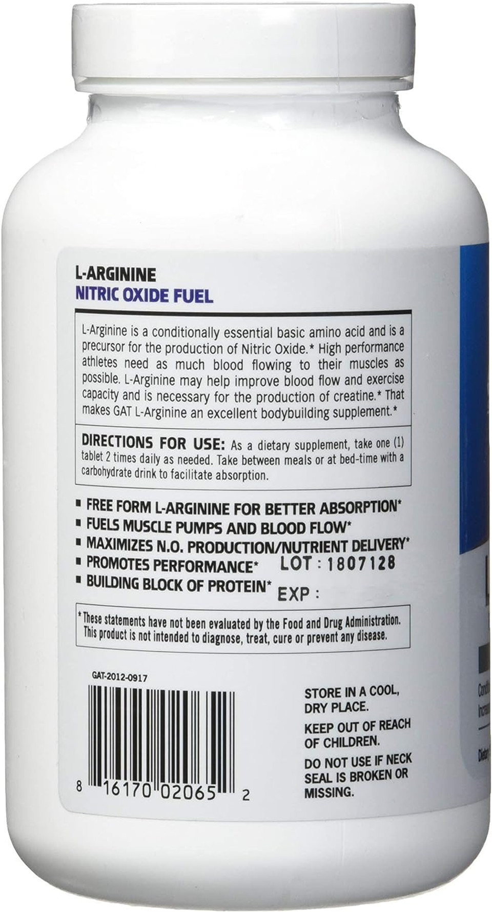 Gat Sport L-Arginine Tablets, 180 Count