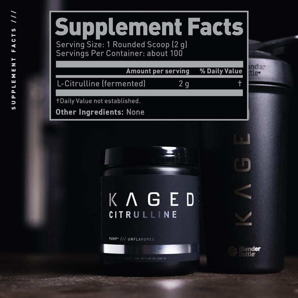 Kaged Premium L-Citrulline Powder | Unflavored | Enhance Muscle Pumps | Improve Muscle Vascularity | Nitric Oxide Booster | 100 Servings