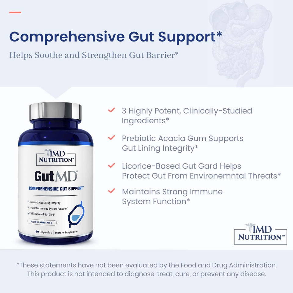 1Md Nutrition Gutmd - L-Glutamine Capsules W/Prebiotic For Gut Health - L Glutamine Supplement - Supports Healthy Digestive Tract Integrity - 90 Capsules90 Count (Pack Of 1)