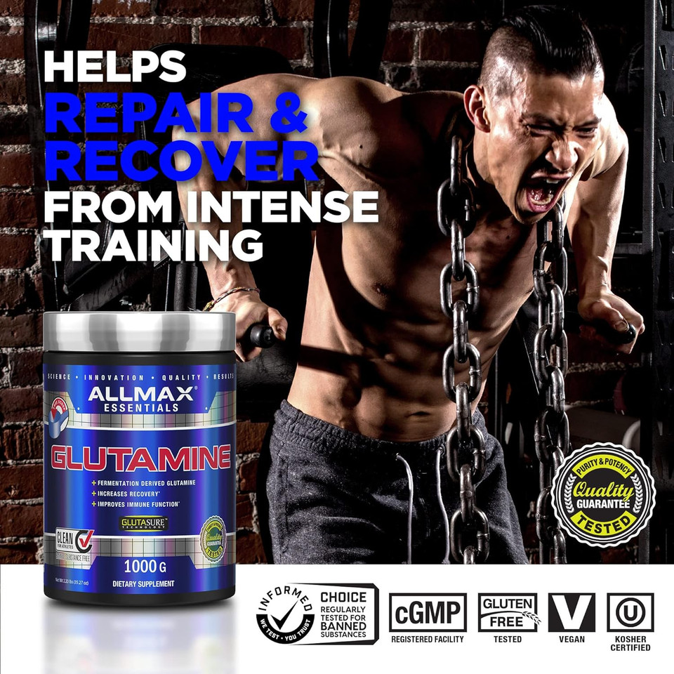 Allmax Essentials Glutamine - 400 G Powder - Fermentation-Derived Glutamine - Increases Recovery & Supports Immune System - Gluten Free & Vegan - 80 Servings400G