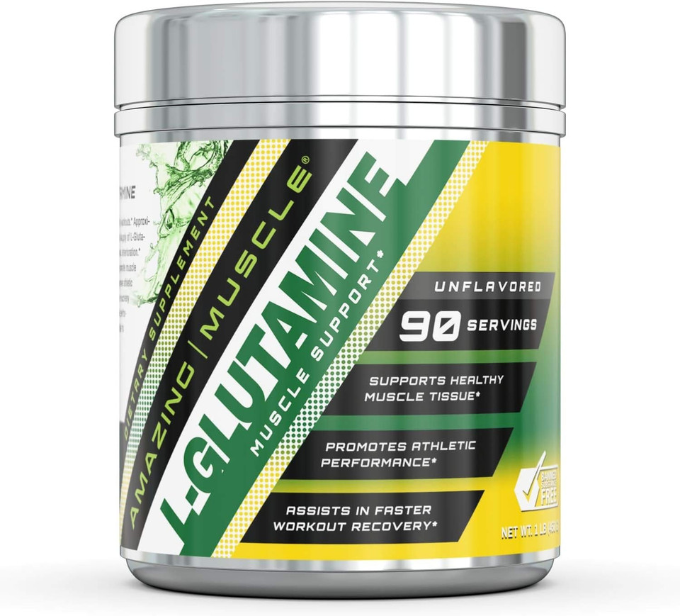 Amazing Muscle L Glutamine Powder Supplement  1Lb Jar- 5G Per Scoop (Approx. 90 Servings)- Promotes Workout Recovery, Supports The Immune System & Muscle Maintenance