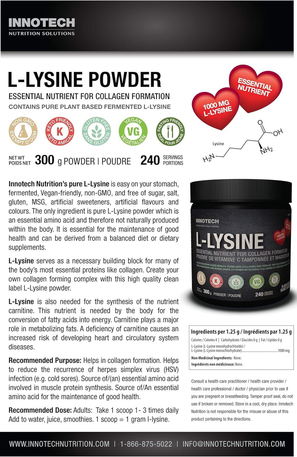 Innotech Nutrition L-Lysine Powder 300 G (Pure L-Lysine)