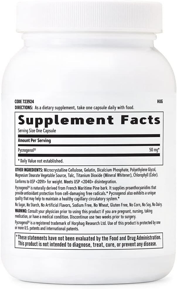 Gnc Pycnogenol 50Mg, 120 Capsules, Maintains Circulatory Health