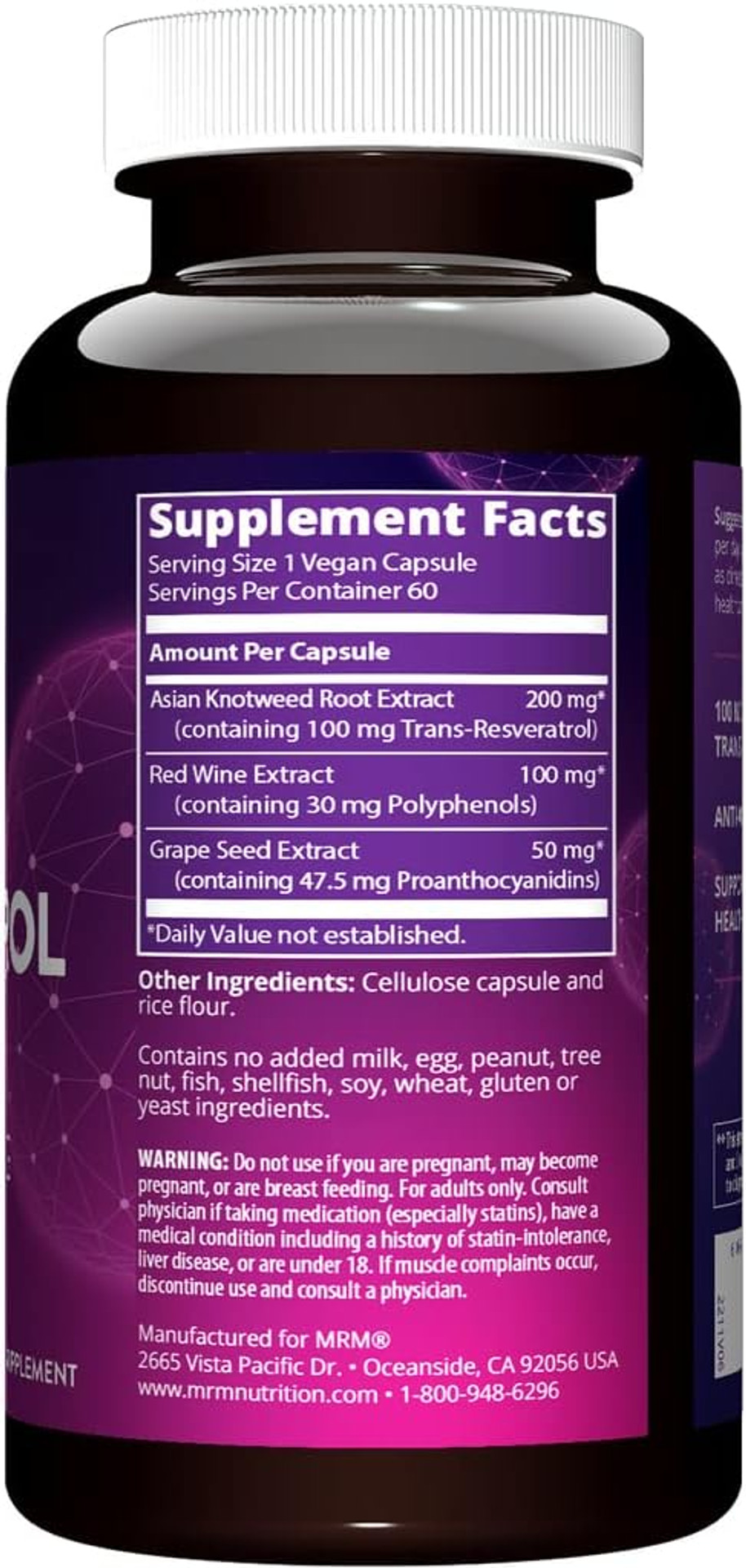 Mrm Nutrition Resveratrol | 100Mg Natural Trans-Resveratrol | Antioxidant | Gluten-Free + Vegan | 60 Servings