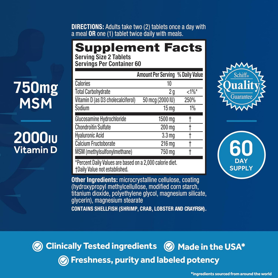 Move Free Advanced Glucosamine Chondroitin Msm + Vitamin D3 Joint Support Supplement, Supports Mobility Comfort Strength Flexibility & Bone + Immune Health - 120 Tablets (60 Servings)