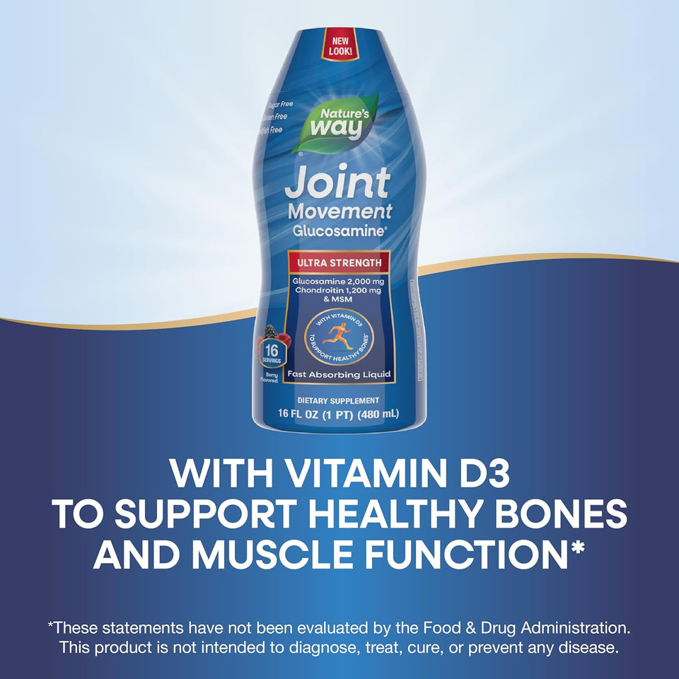 Nature'S Way Joint Movement Glucosamine Fast Absorbing Liquid, Ultra Strength, Supports Healthy Bones*, Chondroitin, And Msm With Vitamin D3, Berry Flavored, 16 Fl Oz (Packaging May Vary)