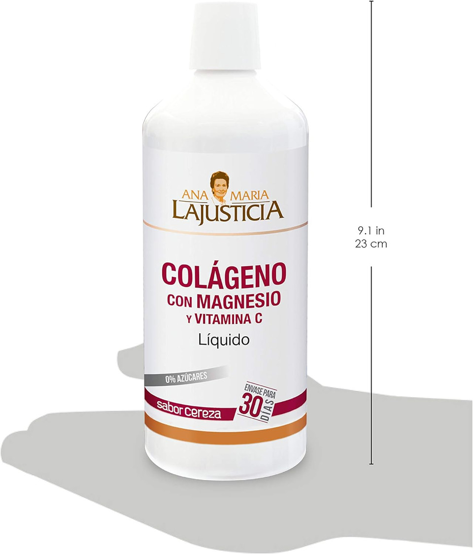 Ana Maria Lajusticia | Liquid Hydrolyzed Collagen With Magnesium And Vitamin C |For Healthy Skin, Nails, Hair And Ligaments | Natural Energy, Cherry Flavour 1000Ml