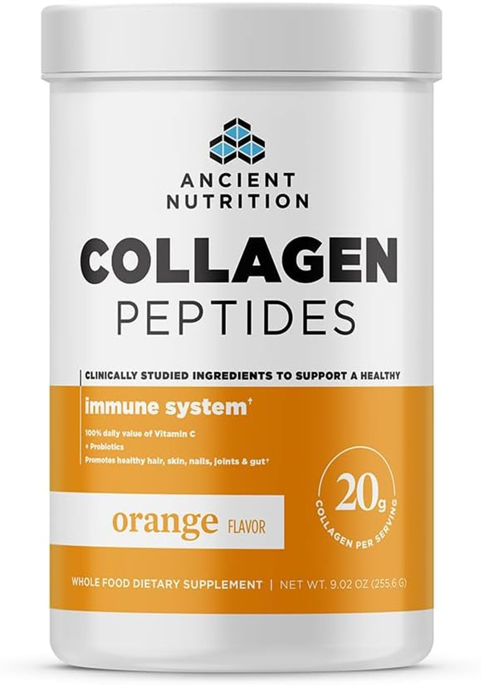 Ancient Nutrition Collagen Peptides, Vitamin C And Probiotics, Hydrolyzed Collagen Peptides Powder For Healthy Immune System Support, Orange, Keto Friendly, 12 Servings, 20G Collagen Per Serving12 Servings (Pack Of 1)