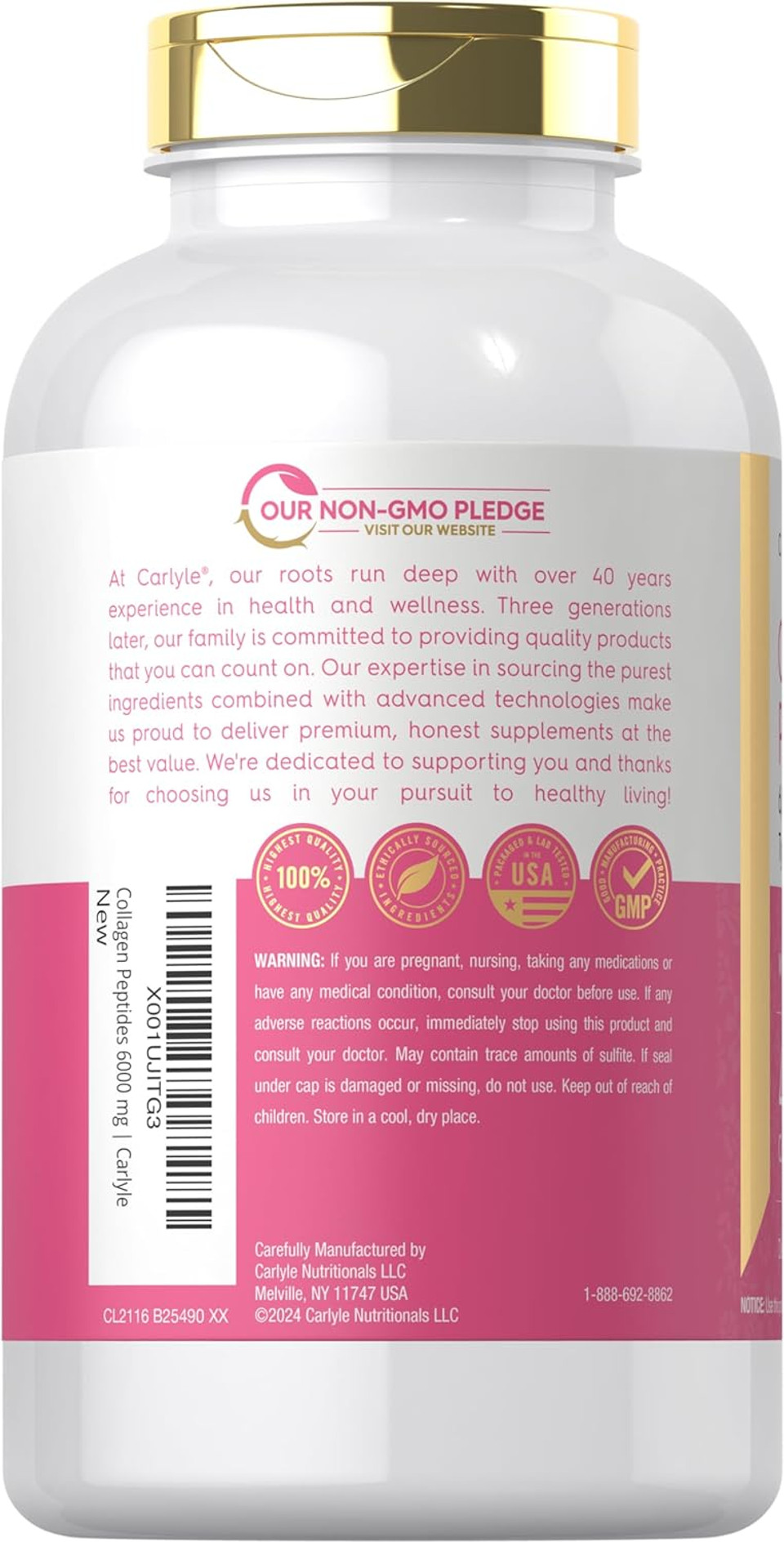 Carlyle Collagen Peptides 6000Mg | 400 Caplets | With Vitamin C | Type 1 And 3 | Non-Gmo, Gluten Free, Grass Fed Supplement
